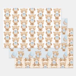 Blue Teddy Bear mit Balloon Baby Boy 1. Geburtstag Geschenkpapier Set