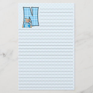 Blue Teddy Bear mit Letter N Kariert Liner Briefpapier