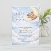 Blue Teddy Bear Moon Baby Shower Invitation Einladung (Stehend Vorderseite)