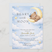 Blue Teddy Bear Moon Baby Shower Invitation Einladung (Vorne/Hinten)