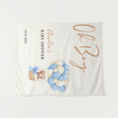Blue Teddy Bear Oh Boy Balloon Baby Dusche Foto Wandteppich (Vorderseite (Horizontal))