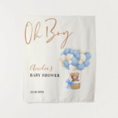 Blue Teddy Bear Oh Boy Balloon Baby Dusche Foto Wandteppich (Vorderseite)