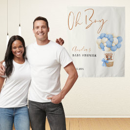 Blue Teddy Bear Oh Boy Balloon Baby Dusche Foto Wandteppich