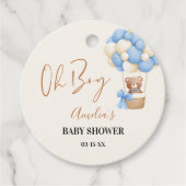 Blue Teddy Bear Oh Boy Balloon Baby Dusche Geschenkanhänger (Vorderseite)