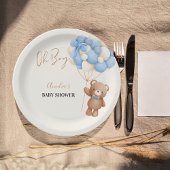 Blue Teddy Bear Oh Boy Balloon Baby Dusche Pappteller
