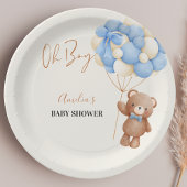 Blue Teddy Bear Oh Boy Balloon Baby Dusche Pappteller