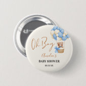 Blue Teddy Bear Oh Boy Balloon Baby Dusche Party Button (Vorne & Hinten)