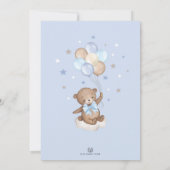 Blue Teddy Bear on Moon mit Balloons Baby Dusche Einladung (Rückseite)