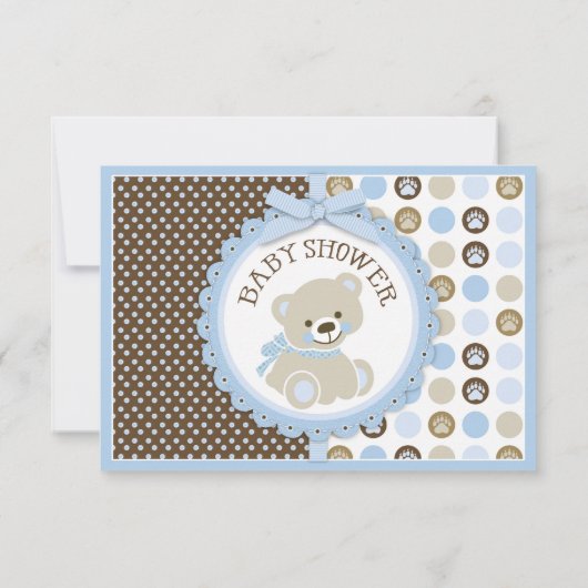 Blue Teddy Bear Polk Dots RSVP Card (Rückseite)