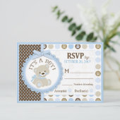 Blue Teddy Bear Polk Dots RSVP Card Karte (Stehend Vorderseite)