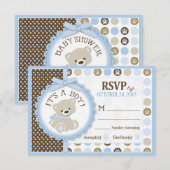 Blue Teddy Bear Polk Dots RSVP Card Karte (Vorne/Hinten)