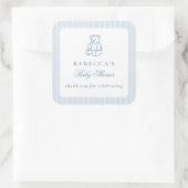 Blue Teddy Bear Preppy Elegante Baby Dusche Quadratischer Aufkleber (Tasche)