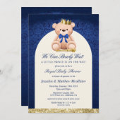 Blue Teddy Bear Prince Baby Dusche Einladung (Vorne/Hinten)