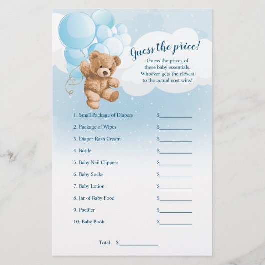 Blue Teddy Bear rät das Price Baby Showspiel Flyer (Vorne)