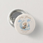 Blue Teddy Bear Stars Baby Dusche Button (Vorne & Hinten)