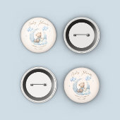 Blue Teddy Bear Stars Baby Dusche Button