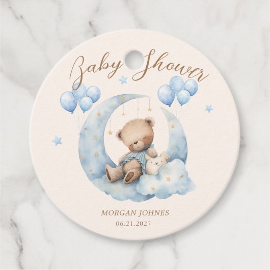 Blue Teddy Bear Stars Baby Dusche Geschenkanhänger (Vorderseite)