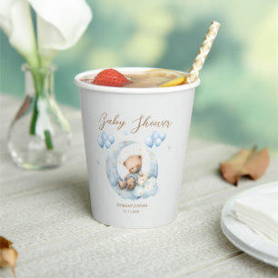 Blue Teddy Bear Stars Baby Dusche Pappbecher