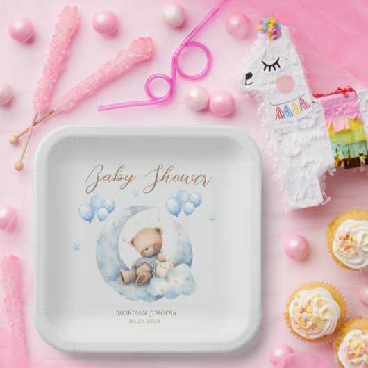 Blue Teddy Bear Stars Baby Dusche Pappteller (Party)