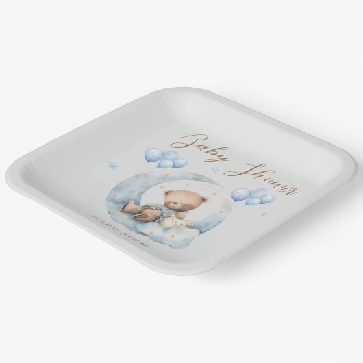 Blue Teddy Bear Stars Baby Dusche Pappteller (Gewinkelt)