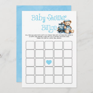Blue Teddy Bear Train Boy Baby Dusche Bingo Card