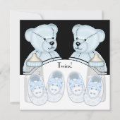 Blue Teddy Bear Twin Boys Baby Shower Einladungen (Vorderseite)