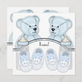 Blue Teddy Bear Twin Boys Baby Shower Einladungen (Vorne/Hinten)