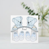 Blue Teddy Bear Twin Boys Baby Shower Einladungen (Stehend Vorderseite)