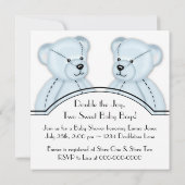 Blue Teddy Bear Twin Boys Baby Shower Einladungen (Rückseite)