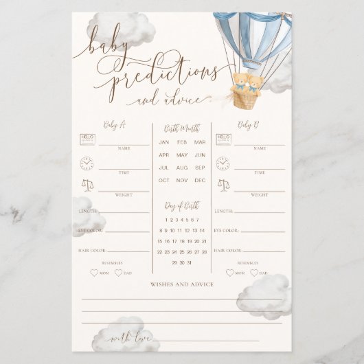 Blue Teddy Bear Twins Baby Predictions Game (Vorderseite)