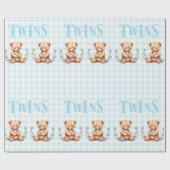 Blue Teddy Bear Twins Typografie Baby Shower Geschenkpapier (Flach)