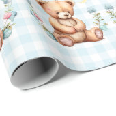 Blue Teddy Bear Twins Typografie Baby Shower Geschenkpapier (Rolleneckpunkt)