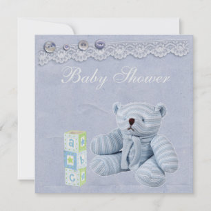 Blue Teddy Bear Vintag Lace Baby Boy Dusche Einladung