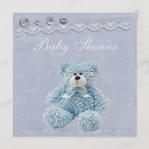 Blue Teddy Bear Vintag Lace Baby Boy Dusche Einladung