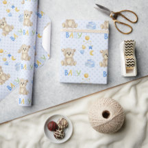 Blue Teddy Bear Watercolor Babydusche