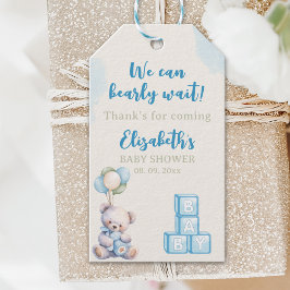 Blue Teddy Bear "We Can Bearly Wait" Baby Shower  Geschenkanhänger