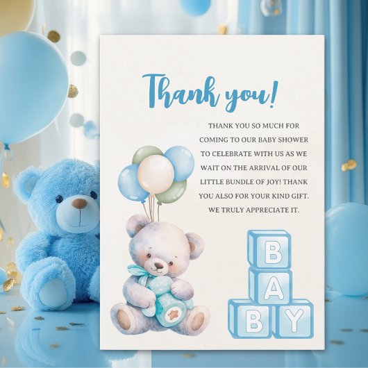 Blue Teddy Bear "We Can Bearly Wait" Dankeskarte