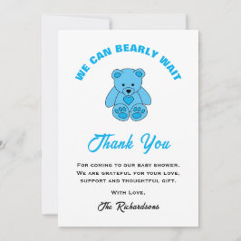 Blue Teddy Bear wir können frühzeitig abwarten Bab Dankeskarte