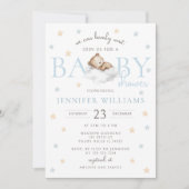 Blue Teddy Bear wir können frühzeitig abwarten Bab Einladung (Vorderseite)