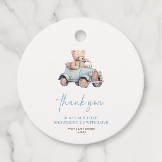 Blue Teddy Bear wir können frühzeitig abwarten Bab Geschenkanhänger (Vorderseite)