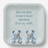 Blue Teddy Bears Twin Baby Dusche Pappteller (Vorderseite)