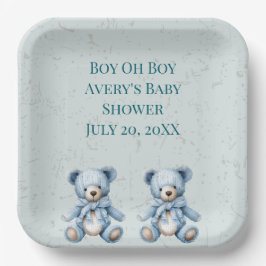 Blue Teddy Bears Twin Baby Dusche Pappteller