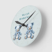 Blue Teddy Bears Twin Baby Dusche Runde Wanduhr (Winkel)