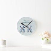 Blue Teddy Bears Twin Baby Dusche Runde Wanduhr (Zuhause)