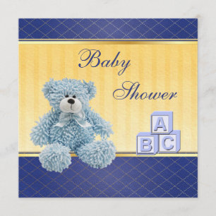 Blue Teddy & Gebäude Blocks Boys Babydusche Einladung