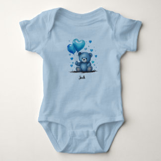 Blue Teddy Heart Balloons Personalisieren Baby Nam Strampler