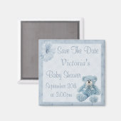 Blue Teddy Save the Date Boy Baby Dusche Magnet (Vorderseite/Rückseite)