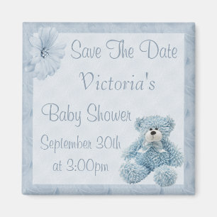 Blue Teddy Save the Date Boy Baby Dusche Magnet