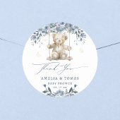 Blue Teddy Swing Baby Dusche Danke Runder Aufkleber