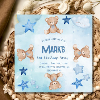 Blue Teddy trägt niedliche Geburtstag Party Einlad Einladung